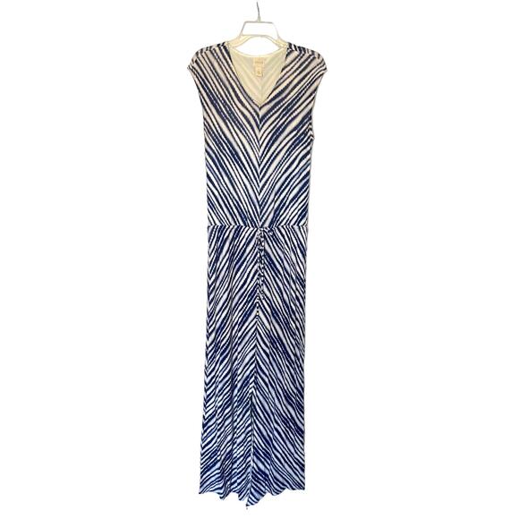 Chico's Striped Slit Maxi Dress Blue White Size 1 US 8 Medium - Picture 1 of 6